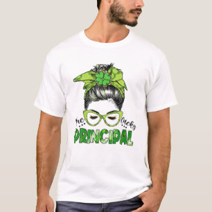 En Lucky Principal Messy Bun St patrick's day T Shirt