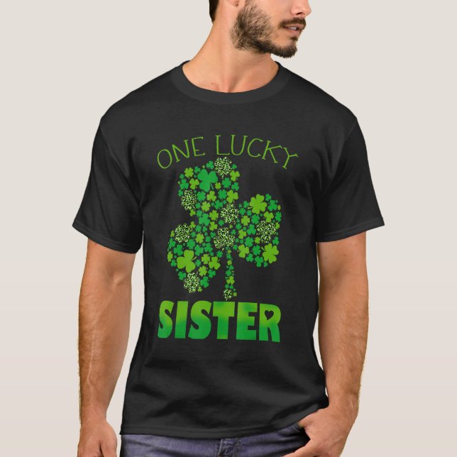 En Lucky Sister Patrick's Day Leopard Shamrock T Shirt (Framsida)