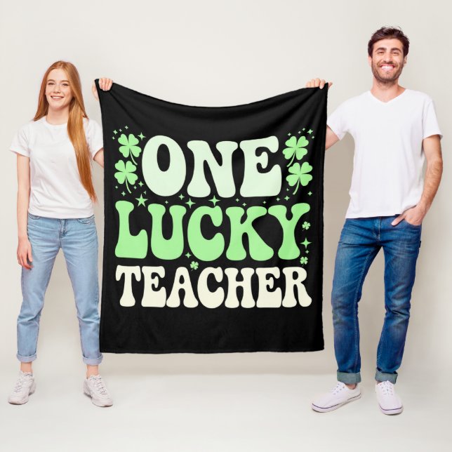 En Lucky Teacher Groovy Retro Teacher St Patricks Fleecefilt (På plats)