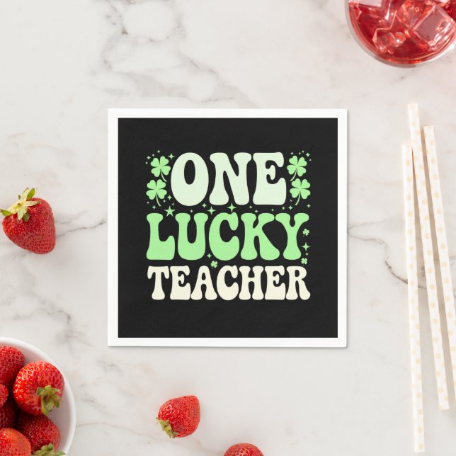 En Lucky Teacher Groovy Retro Teacher St Patricks Pappersservett (Insitu)