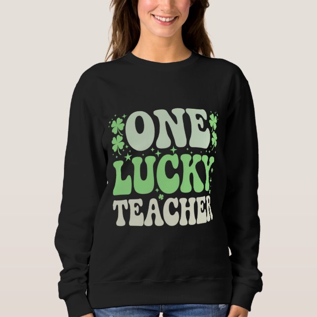 En Lucky Teacher Groovy Retro Teacher St Patricks T Shirt (Framsida)