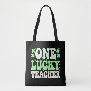 En Lucky Teacher Groovy Retro Teacher St Patricks Tygkasse