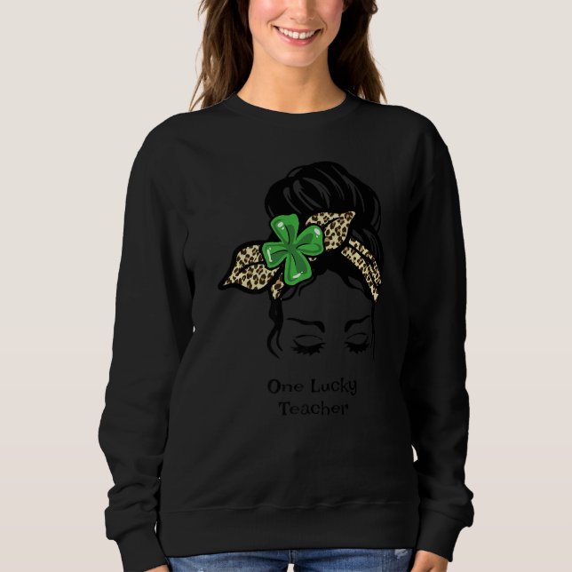 En Lucky Teacher Leopard Play Klöver St Patricks T Shirt (Framsida)