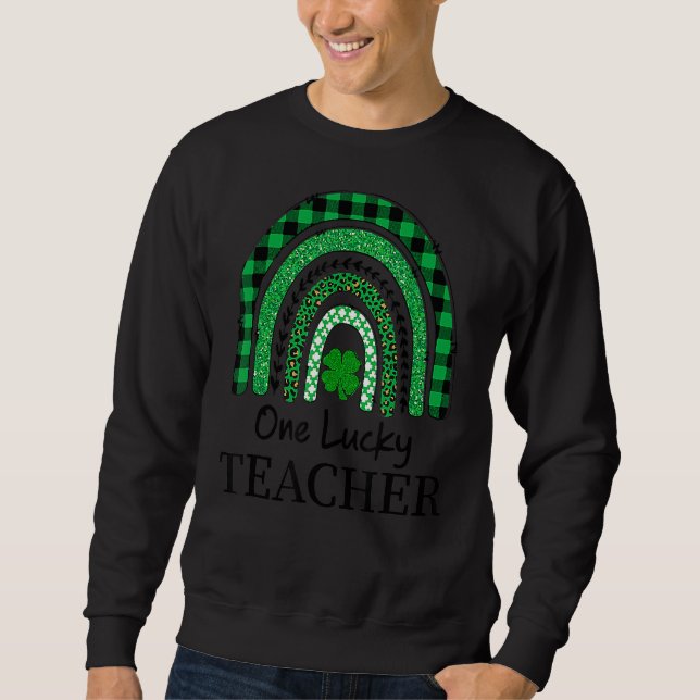 En Lucky Teacher Leprard Rainbow Pset St Patrick Lång Ärmad Tröja (Framsida)
