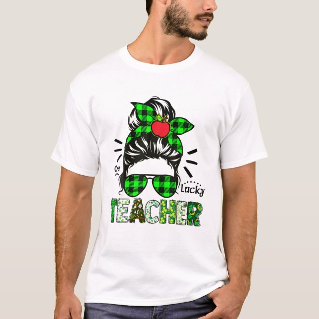 En Lucky Teacher Messy Women St Patrick's Day T Shirt (Framsida)