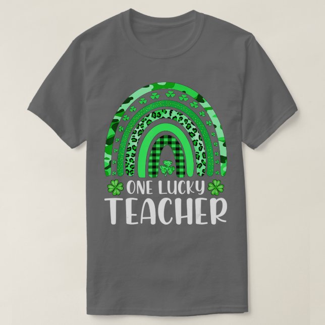 En Lucky Teacher Rainbow Leopard Shamrock St Patr T Shirt (Design framsida)