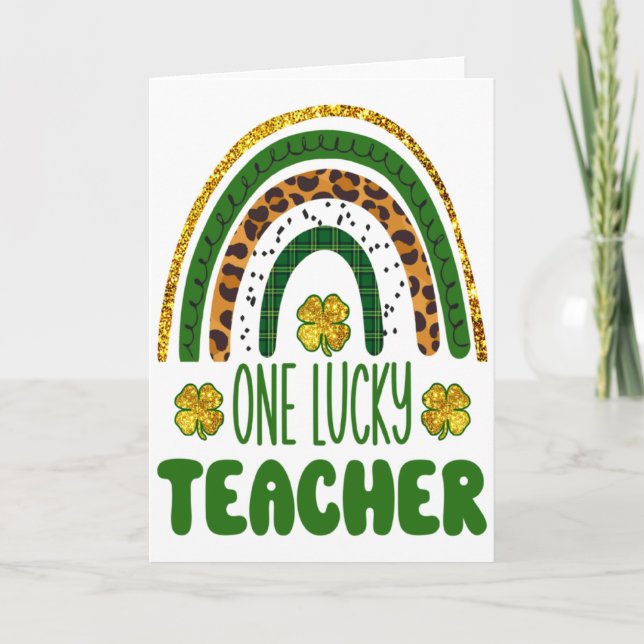 En Lucky Teacher St Patricks Day C Leopard Rainbo Kort (Framsida)