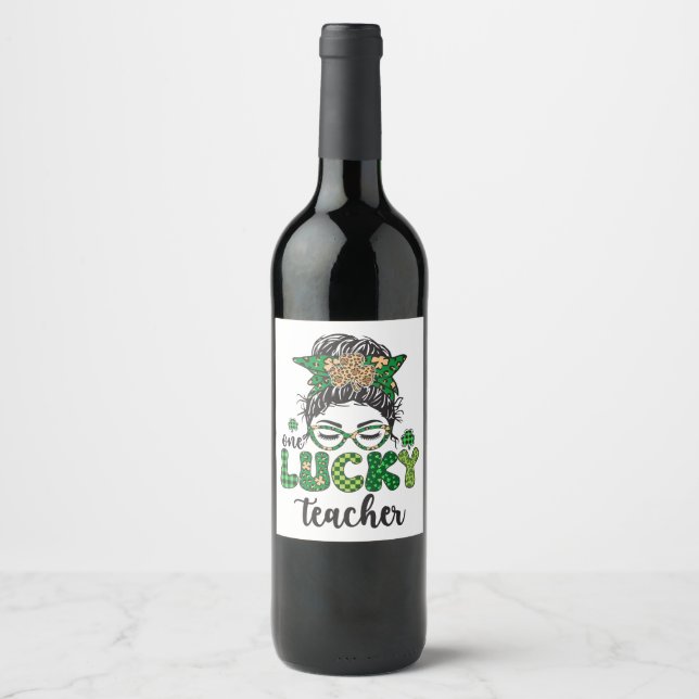 En Lucky Teacher - St. Patrick's Day Vinflaska Etikett (Framsida)