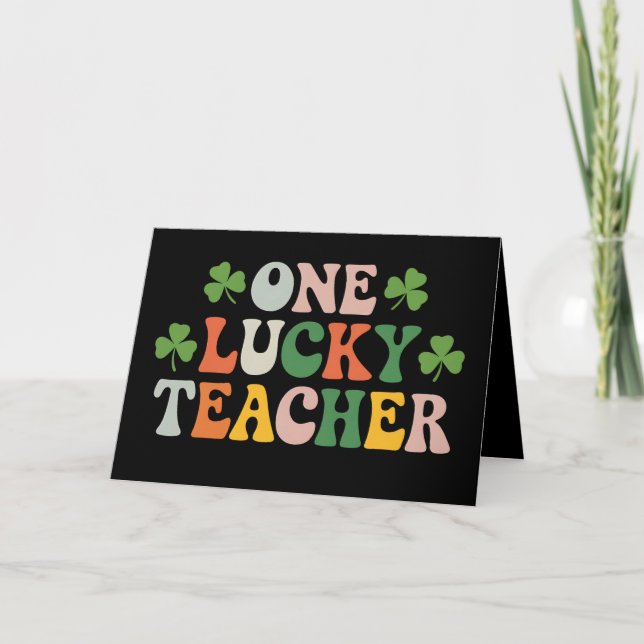 En Lucky Teacher Teaching Retro St patrick's day Tack Kort (Framsida)