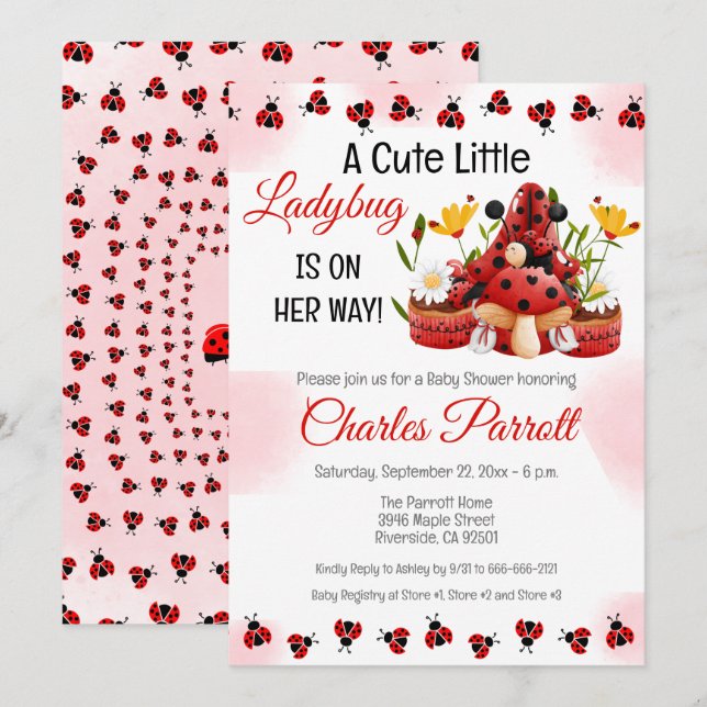 En luddig liten Ladybug är på väg att bli en babys Inbjudningar (Fram/baksida)