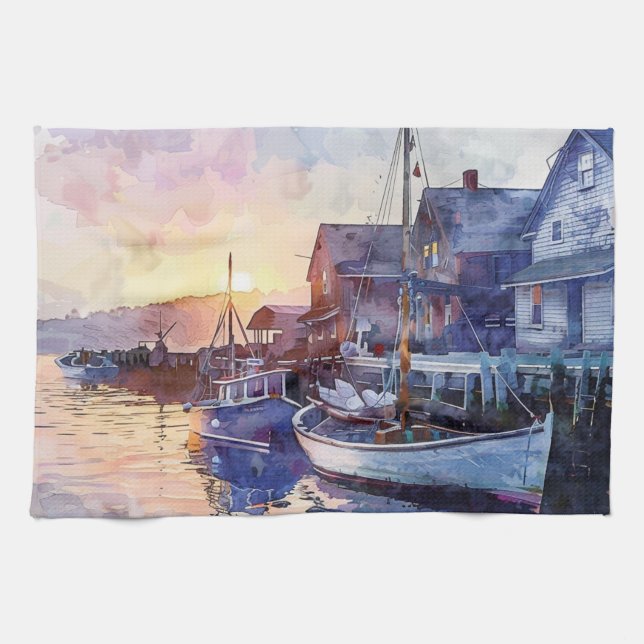 En lugn hamn kökshandduk (Horisontell)