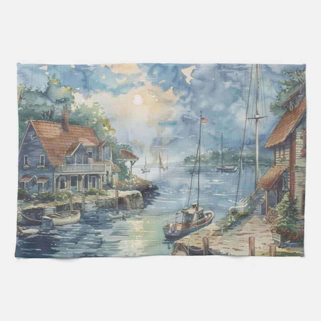 En lugn hamn kökshandduk (Horisontell)