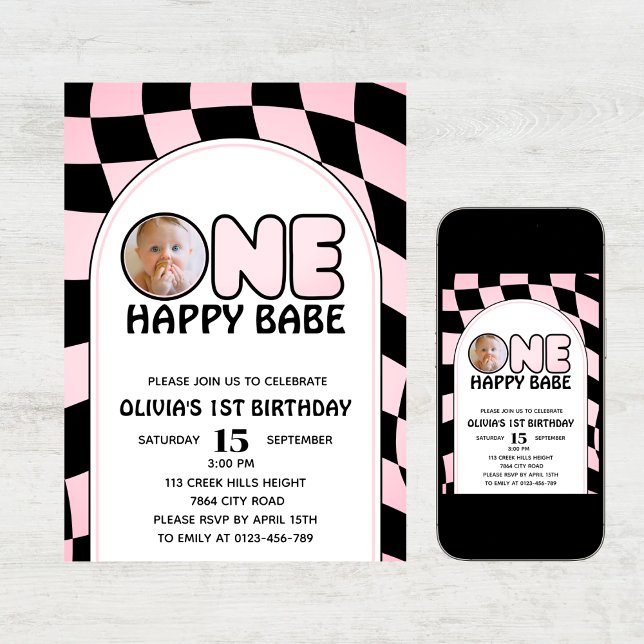 En Lycklig Babe Retro Groovy Girl Birthday Inbjudningar (Skapare uppladdad)