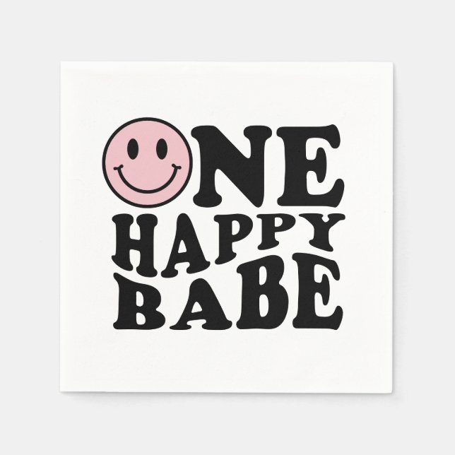 En Lycklig Babe Rosa Retro Lycklig Smile Birthday Pappersservett (Framsidan)