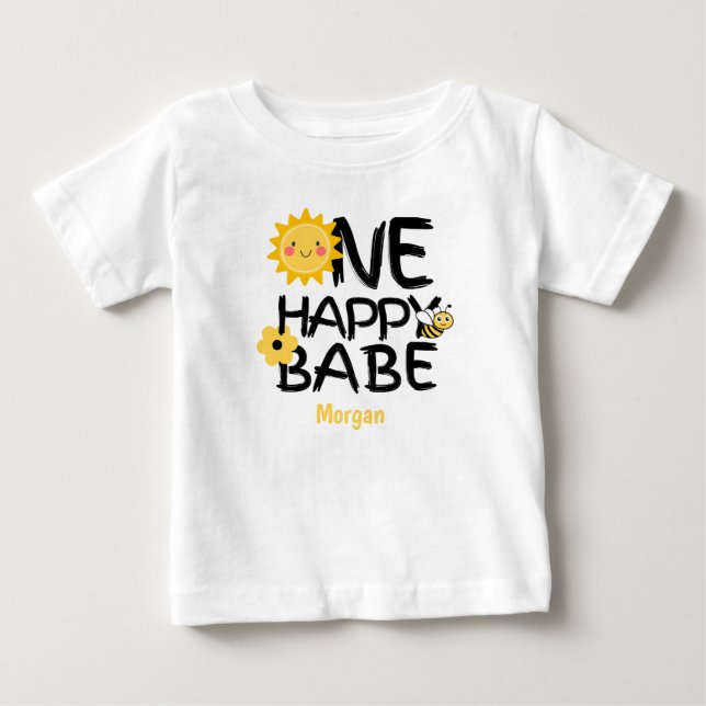 En Lycklig Bebis Gul Solig Bipiga Flickor 1-årsdag T Shirt (Framsida)