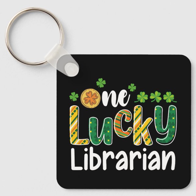 En lycklig bibliotekarie skola St Patrick's Day Nyckelring (Framsida)