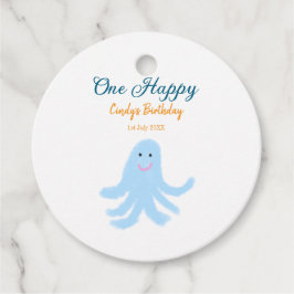 En lycklig blå bläckfisk under havets födelsedag gåvor etiketter