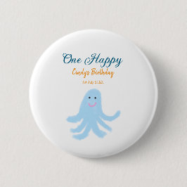 En lycklig blå bläckfisk under havets födelsedag knapp