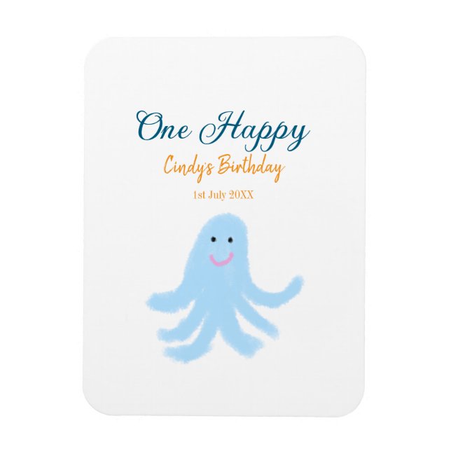 En lycklig blå bläckfisk under havets födelsedag magnet (Vertikal)