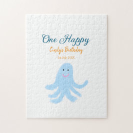 En lycklig blå bläckfisk under havets födelsedag pussel