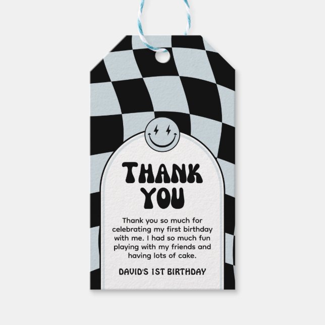 En Lycklig, Blåkontroll Fotofödelsedag Presentetikett (Framsidan)