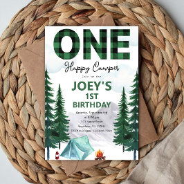 En Lycklig Campare Första Födelsedagsinbjudan Inbjudningar