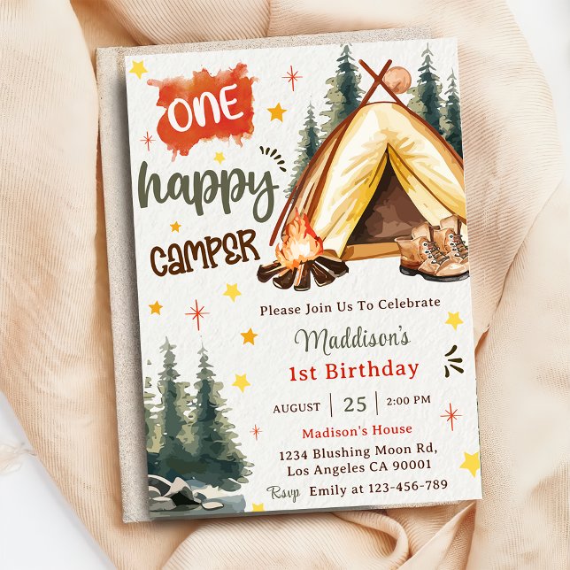 En Lycklig Camper 1:a födelsedag Party Inbjudningar (Skapare uppladdad)