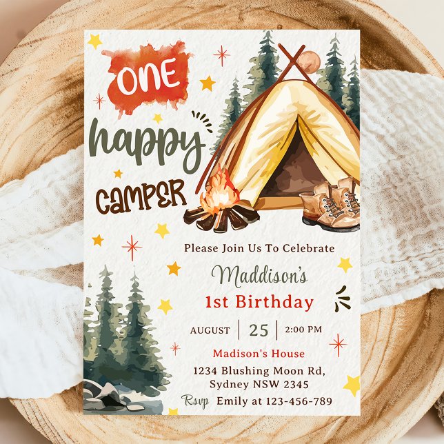 En Lycklig Camper 1:a födelsedag Party Inbjudningar (Skapare uppladdad)