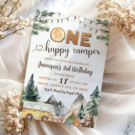 En Lycklig Camper Barn Forest Birthday Inbjudningar