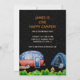 En Lycklig Camper Birthday Kids Night Himlar Inbjudningar