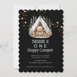 En Lycklig Camper Cute Celestial Bear Birthday Inbjudningar