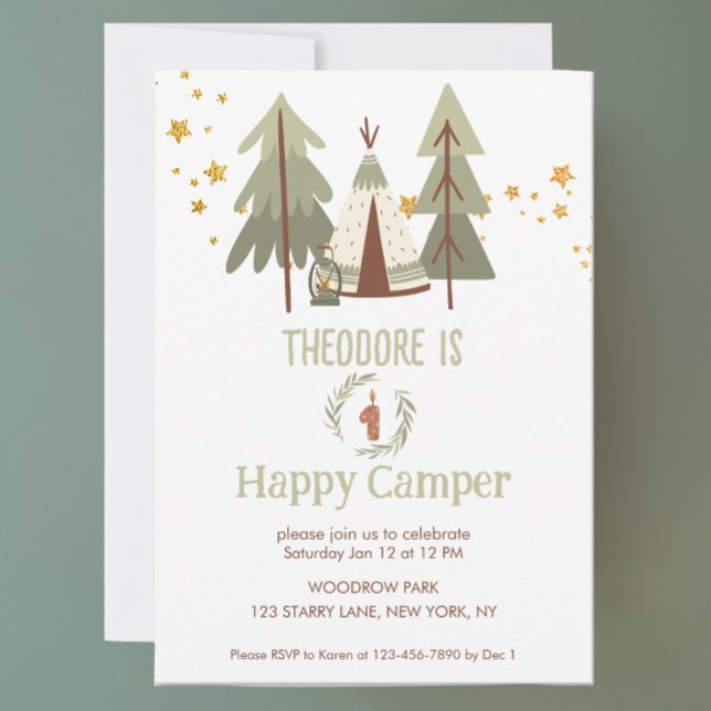 En Lycklig Camper Cute Woodland Inbjudningar (Skapare uppladdad)