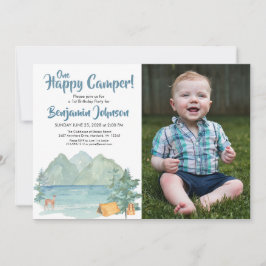 En Lycklig Camper Photo Mountains Boys 1:a födelse Inbjudningar