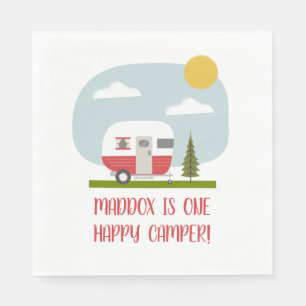 En Lycklig Camper Red Trailer Birthday Pappersservett