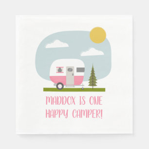 En Lycklig Camper Rosa Trailer Birthday Napkins Pappersservett