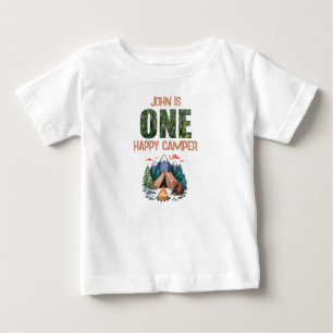 En Lycklig Camper Watercolor Woodland 1:a födelsed T Shirt