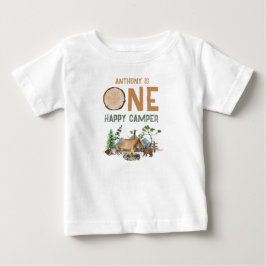 En Lycklig Camper Watercolor Woodland 1:a födelsed T Shirt