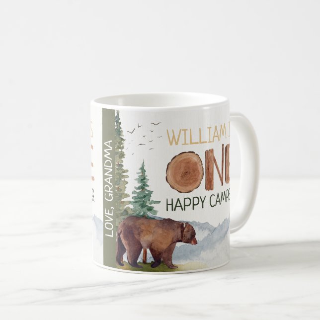 En Lycklig Camper Woodland Bear Birthday  Kaffemugg (Framsida höger)