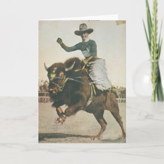 En Lycklig Cowboy på en Bucking Buffalo. Kort