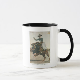 En lycklig Cowboy på en sparka bakut Buffalo. Mugg