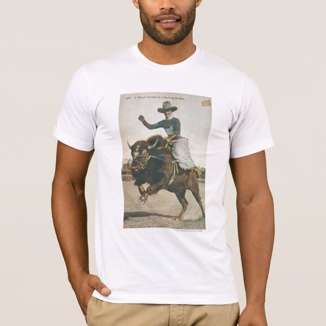 En lycklig Cowboy på en sparka bakut Buffalo. T-shirt (Framsida)