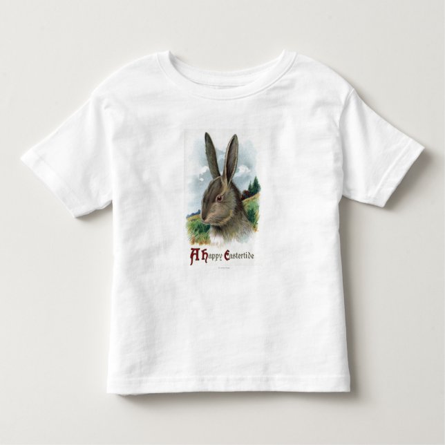 En lycklig EastertideGray kaninplats T-shirt (Framsida)
