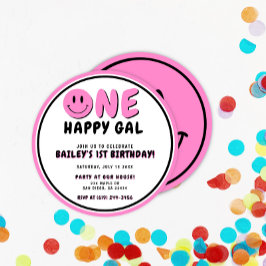 En Lycklig Gal 1:a födelsedag Smiley face Inbjudningar