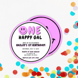 En Lycklig Gal 1:a födelsedag Smiley face Inbjudningar