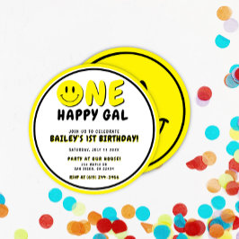En Lycklig Gal 1:a födelsedag Smiley face Inbjudningar