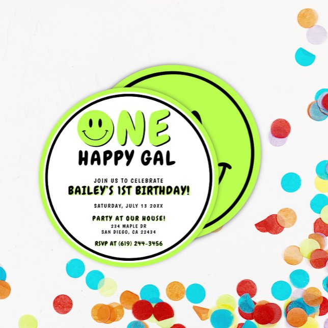 En Lycklig Gal 1:a födelsedag Smiley face Inbjudningar (Skapare uppladdad)