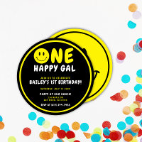 En Lycklig Gal 1:a födelsedag, svart/Gult Smiley