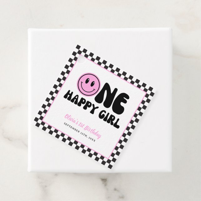 En Lycklig Girl Rosa Lycklig Ansikte födelsedag Gåvor Etiketter (På plats)