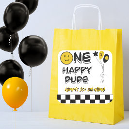 En Lycklig Gult Smile 1:a Boy Birthday Fyrkantigt Klistermärke
