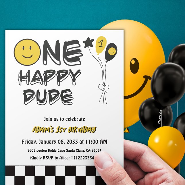 En Lycklig Gult Smile 1:a Boy Birthday Inbjudningar (Skapare uppladdad)